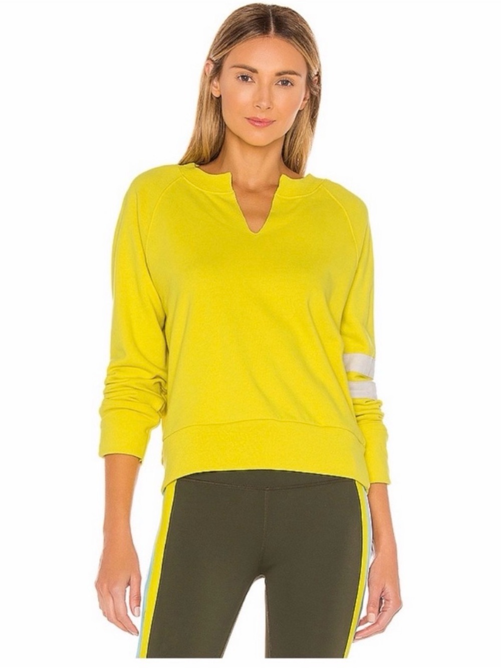 SPLITS59 Yellow Stripe Crewneck Sweatshirt Athletic Pullover Women’s M